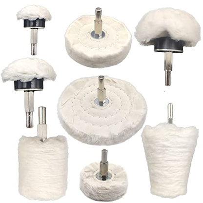 8 pcs Buffing Wheel for Drill,Buffing Pad Polishing Wheel Kits,Wheel Shaped Polishing Tool for Metal Aluminum,Stainless Steel,Chrome,Jewelry,Wood,Plastic,Ceramic,Glass,etc