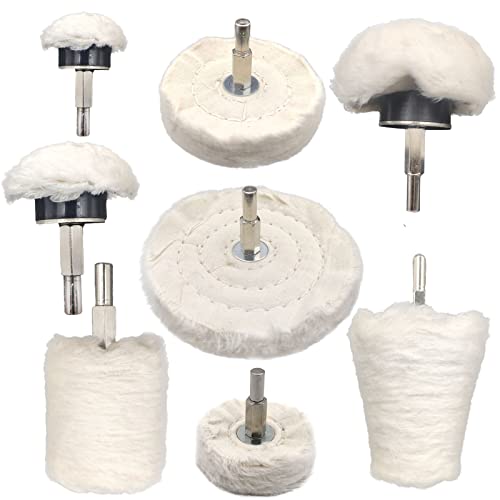 8 pcs Buffing Wheel for Drill,Buffing Pad Polishing Wheel Kits,Wheel Shaped Polishing Tool for Metal Aluminum,Stainless Steel,Chrome,Jewelry,Wood,Plastic,Ceramic,Glass,etc