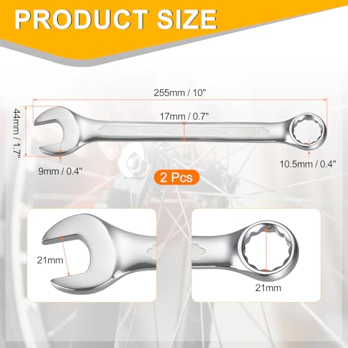 HARFINGTON 2Pcs Metric Combination Wrench 21mm Open End & 15-Degree Offset 12-Point Box End Chrome Vanadium Steel Industrial Grade Double Ended Wrenches Spanners Tools - size: 21mm