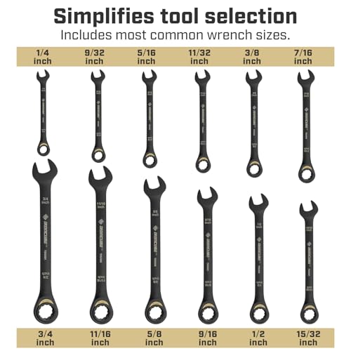 ironcube 12-Piece Ratcheting Wrench Set: SAE 1/4" to 3/4" - 72-Tooth - Tough Black - Chrome Vanadium Steel - with Organizer - size: 12 Piece SAE