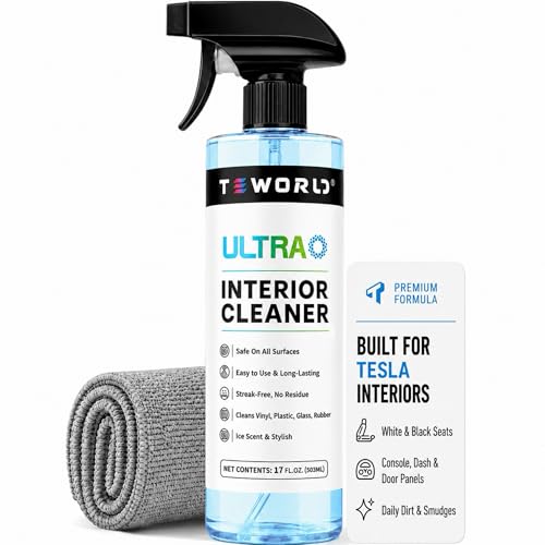 Tesla Seat Cleaner & Stain Remover, Tesla Interior Cleaner for White & Black Vegan Leather | Tesla Model Y Juniper Accessories 2026 & Tesla Model 3 Accessories, S/X/Cybertruck (Ice Blue) - color: Ice Blue w/ Towel