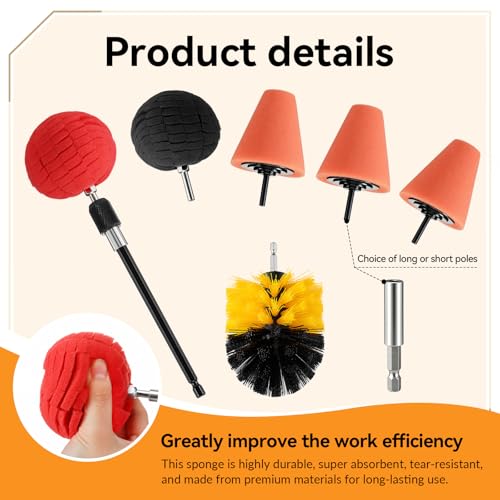 8 Pcs Aluminum Polishing Kit, Wheel Polishing Kit for Drills, Foam Sponge Polishings Balls with Handheld Extension Holder for Car Wheel and Polisher Kits for Household Standard Hand Drills