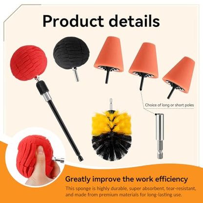 8 Pcs Aluminum Polishing Kit, Wheel Polishing Kit for Drills, Foam Sponge Polishings Balls with Handheld Extension Holder for Car Wheel and Polisher Kits for Household Standard Hand Drills