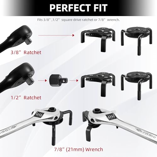 Reniteco Oil Filter Wrench Adjustable, Universal Oil Filter Removal Tool, Oil Filter Change Set 2-1/2 to 4 inch & 2-3/4 to 5-1/8 inch, 1/2" Drive for Removing Motorcycles Cars Trucks