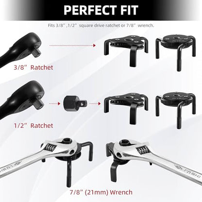 Reniteco Oil Filter Wrench Adjustable, Universal Oil Filter Removal Tool, Oil Filter Change Set 2-1/2 to 4 inch & 2-3/4 to 5-1/8 inch, 1/2" Drive for Removing Motorcycles Cars Trucks