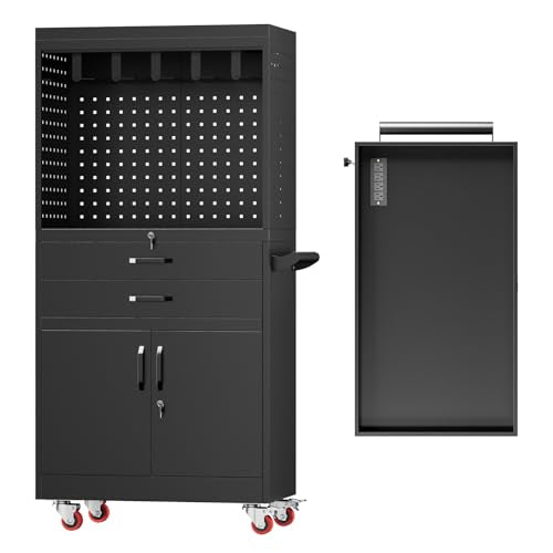 Professional Mobile Tool Cart with Locking Wheels, Large Storage & Built-in Outlet - Heavy Duty Rolling Workbench for Garage, Workshop, Electric Tool Organization and Moving Jobs