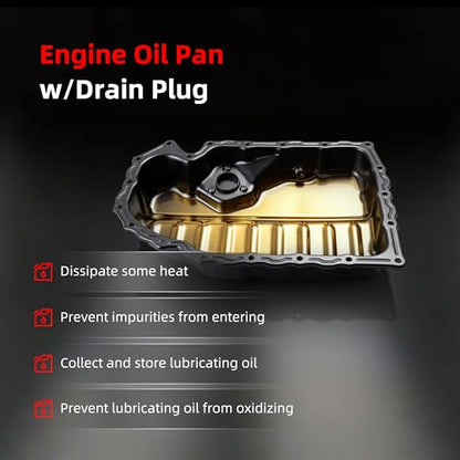 Oil Pan w/Drain Plug, Lower Engine Oil Pan for VW Jetta/Golf | for Passat/Passat CC/Tiguan/Beetle/CC/Eos for Audi A3/A3 Quattro/Q3/Q3 Quattro/TT Quattro 1.8L 2.0L, 264-713, 264713, VWP24A - size: for Jetta/Passat/Beetle/CC/Eos/A3/Q3/TT