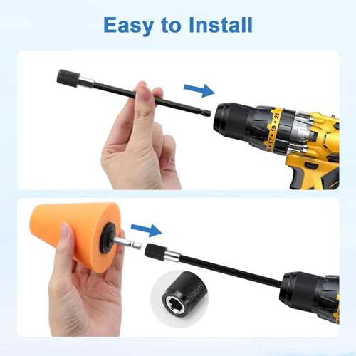 Linkstyle 5PCS Drill Polishing Cone Set, Car Wheel Polisher Sponge Pad Kit with Long Extension Pole & Cleaning Brush, Buffing Cone for 1/4" Hex Drill, Car Rim and Metal Surface Polishing Tool - style: Cone_5PCS