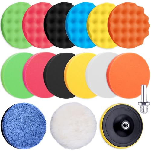 SIQUK 16 Pieces Buffing Pads 6 Inch Car Polishing Pad Kit Foam Polish Pads Wax Buffer Polisher Attachment for Drill - size: 6 Inch