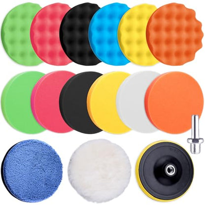 SIQUK 16 Pieces Buffing Pads 7 Inch Car Polishing Pad Kit Foam Polish Pads Wax Buffer Polisher Attachment for Drill - size: 7 Inch