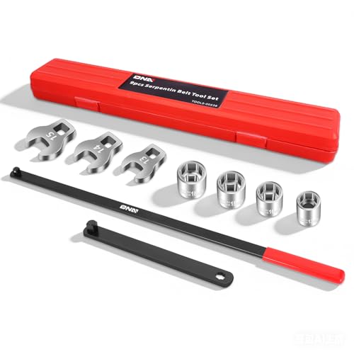 DNA MOTORING 9pcs Serpentine Belt Tool Set, Belt Tensioner Wrench Set for Install and Remove Serpentine Belts, W/Case, Automotive Maintenance, TOOLS-00538 - style: 9pc Serpentine Belt Set