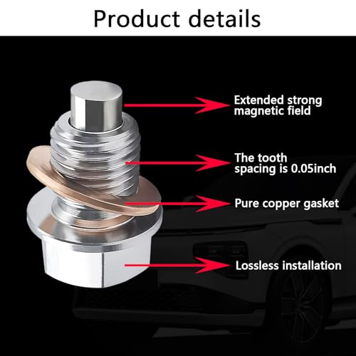 Magnetic Oil Drain Plug M12x1.75, Stainless Steel Oil Drain Plug with 5 PCS Copper Crush Washer Anti Leakage Replacement for Car Motorcycle Boat - size: M12x1.75