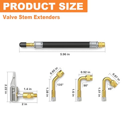GASHER 5Pcs 5.9in Tire Valve Extenders, Valve Stem Extension with 45°/90°/ 135°Angles & Tire Inflator Hose Adapter - size: 150mm