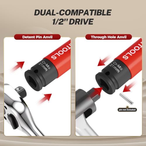 BILITOOLS 21mm Lug Nut Socket, 1/2" Drive Thin Wall Impact Socket | Non-Marring Sleeve, 6-Point Cr-Mo Wheel Socket for Tire Changes, Rims and Auto Repair - size: 21MM