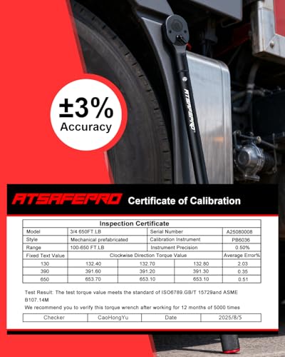 ATsafepro 3/4 Torque Wrench 100-650 Ft-Lb – ±3% Accuracy, Reversible 48-Tooth Ratchet, Cr-V Steel, Dual Scale, 3/4" Drive Click Heavy Duty Precision Torque Wrench for Truck, RV, Heavy Equipment - style: 3/4" 100-650 FT.LB Torque Wrench