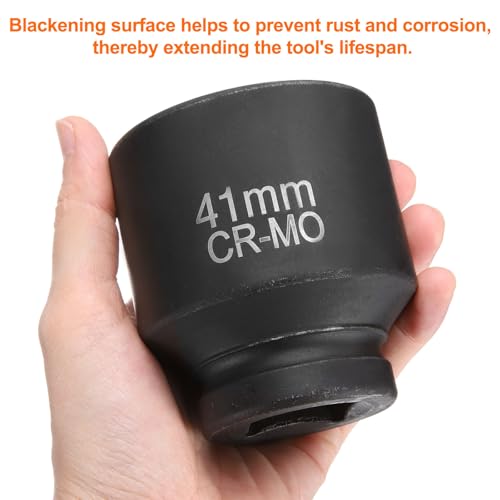 HARFINGTON 4 Point Square Socket 1" Drive 41mm Metric Square Impact Socket CR-MO Blackening Standard Wheel Sleeve Pneumatic Sleeve Tool for Auto Repair Mechanical Maintenance Home Use - size: 1"/41mm