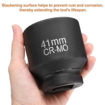 HARFINGTON 4 Point Square Socket 1" Drive 41mm Metric Square Impact Socket CR-MO Blackening Standard Wheel Sleeve Pneumatic Sleeve Tool for Auto Repair Mechanical Maintenance Home Use - size: 1"/41mm