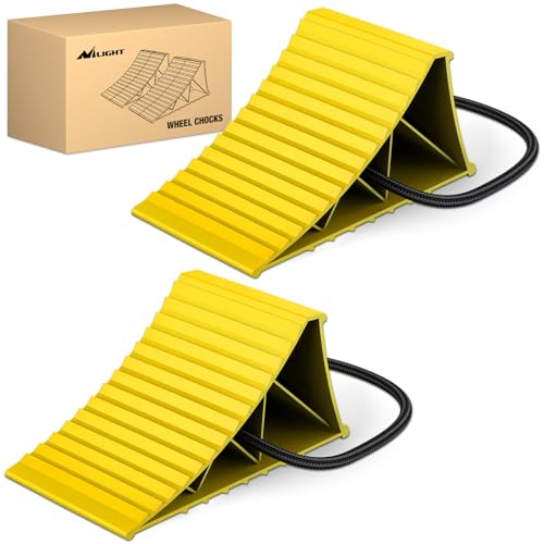 Nilight Wheel Chocks, Heavy Duty Wheel Stopper for Car, Truck, RV, Trailer, Caravan, Motorcycle, 8.7" x 4.8" x 4.2", 2-Pack(Yellow) - color: Yellow