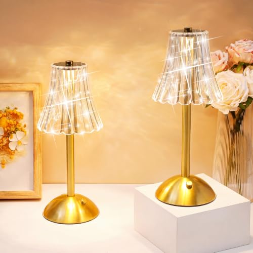 Liliful 2 Pcs Cordless Table Lamp Rechargeable Touch LED Small Gold Portable Battery Operated USB-c Desk Lamp 3 Color Dimmable for Bedroom Living Room Dining (Gold,Rose Style) - color: Rose Style, size: Gold