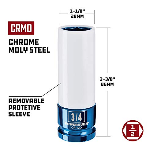 Powerbuilt 2 Piece SAE Impact Lug Nut Socket, 3/4-Inch and 13/16-Inch Non-marring and Thin Wall Lug Nut Socket, 1/2 Inch Drive, Protects Lug Nuts from Damage - 642396 - size: 3/4" and 13/16"
