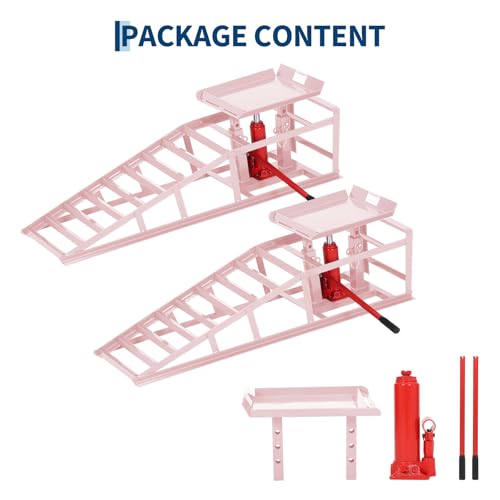 Heavy Duty Hydraulic Car Ramps 2 Pack, 5T/11000 Lbs Low Profile Adjustable Steel Lift Ramps for Trucks, SUVs & Low Cars, 9.4"–13.3" Height, Oil Changes, Garage Repairs & Maintenance – Pink - color: Pink