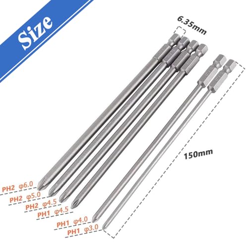 Wolfride 6Pcs 1/4 Inch Hex Shank Long Phillips Head Screwdriver Bits Set Magnetic Cross Head Screwdriver Bits | 5.9-Inch Length - style: Phillips Head