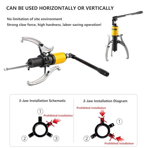 Bearing puller,10T/22000lb Hydraulic Gear Puller Kit, Wheel Bearing Puller Separator, 2 or 3 Jaw Puller, Vertical and Horizontal Wheel Puller for Sprockets, Rotors, Axles, Wheel Bearings(10T/22000LB) - size: 10T/22000LB