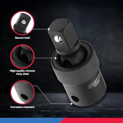 NEIKO 02430A 1/2” Drive Universal Joint Swivel Socket Adapter | Cr-Mo Impact Grade - size: 1 Piece, 1/2" DR, style: Swivel Joint