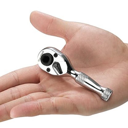 DURATECH 1/4-Inch Stubby Ratchet Wrench, Socket&Bit Driver, 72-Tooth, Chrome Alloy Made, Chrome Plated Finish - style: 1/4" Dual Head Ratchet