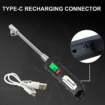 ATsafepro Chrome Plated Steel Dual Head Tire Inflator - 150 PSI, Backlight LCD & Flashlight, Rechargeable for Semi, Truck, RV & Cars