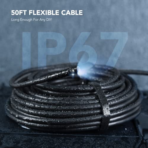 DEPSTECH 50FT Endoscope Camera with Light: Triple Lens 5" IPS Screen Sewer Inspection Camera, 1080P Industrial Borescope, Split Screen, Semi-Rigid Cable, Waterproof Drain Pipe Tool, Carrying Case - size: 50FT