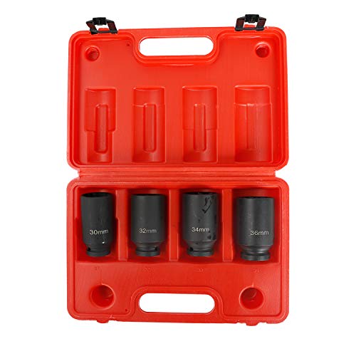 TYFYB Impact Socket Set,1/2 inch Drive Spindle Axle Nut Socket Set 4PC 12 Point Metric 30mm 32mm 34mm 36mm,Heavy Duty Impact Socket Set with Portable Case