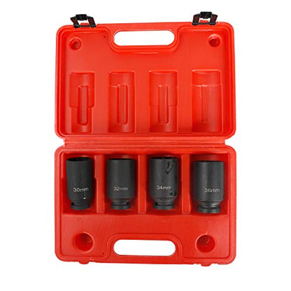 TYFYB Impact Socket Set,1/2 inch Drive Spindle Axle Nut Socket Set 4PC 12 Point Metric 30mm 32mm 34mm 36mm,Heavy Duty Impact Socket Set with Portable Case