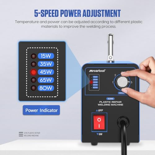 MR CARTOOL C210 Plastic Welder Kit with 600pcs Hot Staples, Plastic Welding Machine with 5-Level Adjustable Power, 110V Hot Stapler Car Bumper Repair Kit Plastic Repair Welding Kit