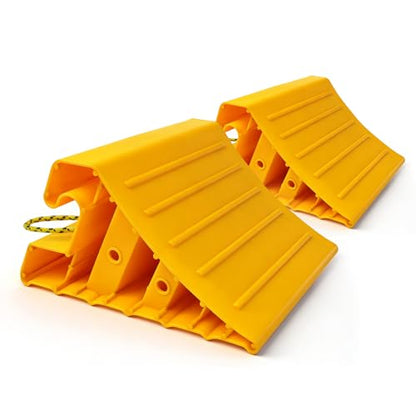 ROBLOCK 2 Pack Wheel Chocks for RV Trailer, Wider Lightweight Wheel Stops with Rope, Yellow Non-Slip Wheel Chocks for Travel Trailers, RV Accessories | Wider, Non-Slip, Lightweight