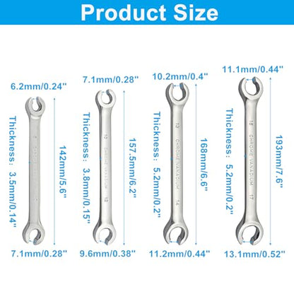 Flare Nut Wrench, 8 10 12 13 14 15 17mm Chrome Vanadium Steel Tool for DIY Automotive Repairs, Fuel Lines, Brake Systems and Household Maintenance
