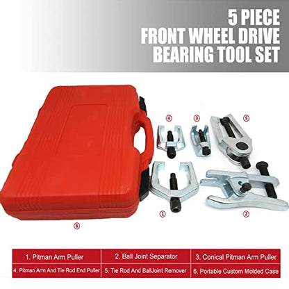 5pcs Front End Service Tool 5-in-1 Ball Joint Separator, Pitman Arm Puller, Tie Rod End Tool Set for Front End Service, Splitter Removal Kit