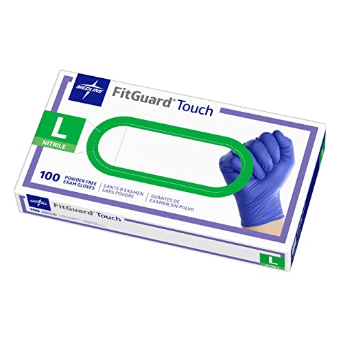 Medline FitGuard Touch Nitrile Exam Gloves, 100 Count, Large, Powder Free, Disposable, Not Made with Natural Rubber Latex, Excellent Sense of Touch for Medical Tasks, Durable for Household Chores - size: Large (Pack of 100)