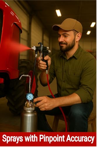 64 oz. Air Spray Gun Kit with Built-in Regulator, Adjustable Fan Pattern, Siphon Feed, 6.5 ft Hoses - Sprays with Pinpoint Accuracy for Quality Work on Industrial, Commercial, Farm, or Home Projects