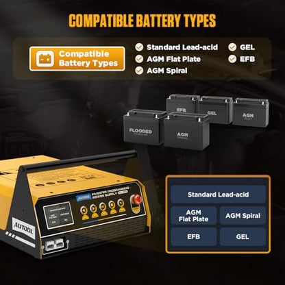 AUTOOL EM355 Programming Power Supply 12V,ECU Programming Stable Voltage Power Supply 10.8–16V,Fast Smart Battery Charger with Pulse Repair,AGM Gel EFB Lead-Acid Battery Charger for Automotive