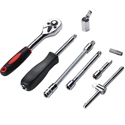 46 Pcs 1/4” Drive Socket Ratchet Wrench Set with Storage Case, Includes Metric Bit Socket Set and Extension Bar for Auto Repair and Home Maintenance - size: 1/4” Drive 46Pcs