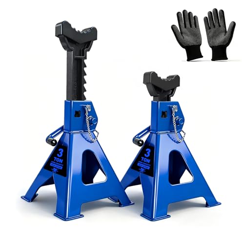 Jack Stands 3 Ton (6,600 LBs) with Double Pin Locking,Rubber Cover and Large Foot Base,12"-17" Adjustable Height Heavy Duty Jack Stands,Lifting Car,SUV,MPV,Pickup Truck,ATV/UTV,2 Pack Blue | 6,600 LBs Capacity, Double Pin Locking, Rubber Cover and Large F