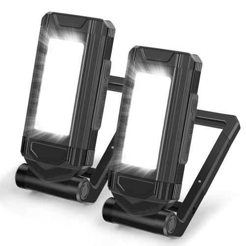 YiaMia Rechargeable LED Magnetic Work Light 2 Pack, Portable Tool Gifts for Men, 7 Flashlight Modes with Kickstand and Carabiner, USB Charging for Camping, Hunting, and Car Repairs (2, Black) - color: Black
