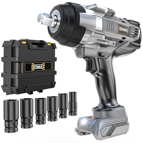 DIYtoolifz Cordless Impact Wrench 1/2 inch Compatible with Dewalt 20v Battery, 1700 Ft-lbs High Torque Impact Driver with 6Pcs Sockets & Storage Case, Electric Impact Gun with 4-Speed & LED Light - size: 1/2 inch, style: Socket Set for Dewalt 20v Battery