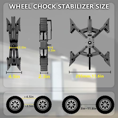 Camper X-Shaped Wheel Chock Stabilizer, 2 Sets RV Stabilizer Wheel Chock Scissor, X Chocks Wheel Stabilizer for Travel Trailer Allow Drill Adjust with Hex Socket, Tool Kit and Password Locks-Black - color: black