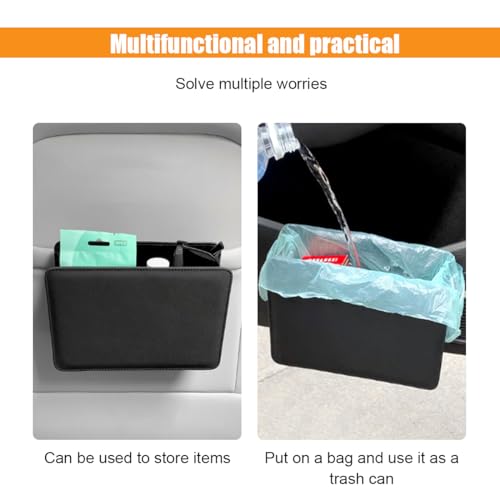 Car Trash Can, Auto Leather Trash Bin Garbage Organizer Holder with One Roll Trash Bag, Mini Foldable Dustbin Storage Bag Container, Multi-Function Trash Box for Car SUV (Black) - color: Black
