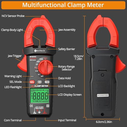 Neoteck Clamp Meter 4000 Counts Amp Meter for TRMS AC Current AC/DC Voltage 600A Auto Range Digital Multimeter with Capacitance Continuity Resistance NCV Diode Test for Car Electric Cabinet - style: Red,600A AC Current