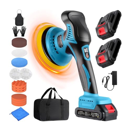 Car Buffer Polisher Cordless 21V 8 Speed Polishing Machine - color: Blue & Black