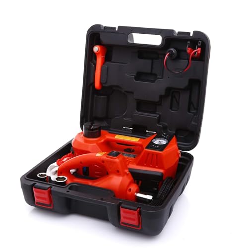 STANDTALL Electric Car Jack 5 Ton 12V Floor Jack, Impact Wrench, Inflator | Fits Sedan SUV Truck, Lift Range 5.9-17.7in, 350 N·m Impact Wrench, 35L/min Pump, 150 PSI Gauge, Headlight - color: Red Jack+Portable Wrench