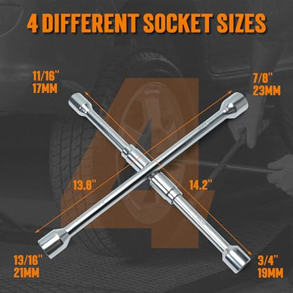 TONDA 4 Way Lug Wrench, Foldable Cross Tire Iron Lug Nut Wrench, Multi Size Chrome Plated Carbon Steel - style: Foldable